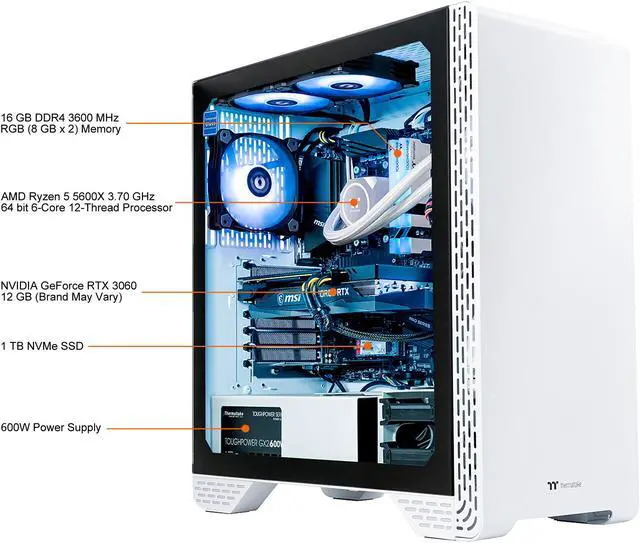 Alt view image 2 of 8 - Thermaltake LCGS Glacier 360 Gaming Desktop (AMD Ryzen 5 5600X 6-core, 16GB DDR4 3600MHz RGB Memory, 1TB NVMe M.2 SSD, NVIDIA GeForce RTX 3060, Win10 Home)