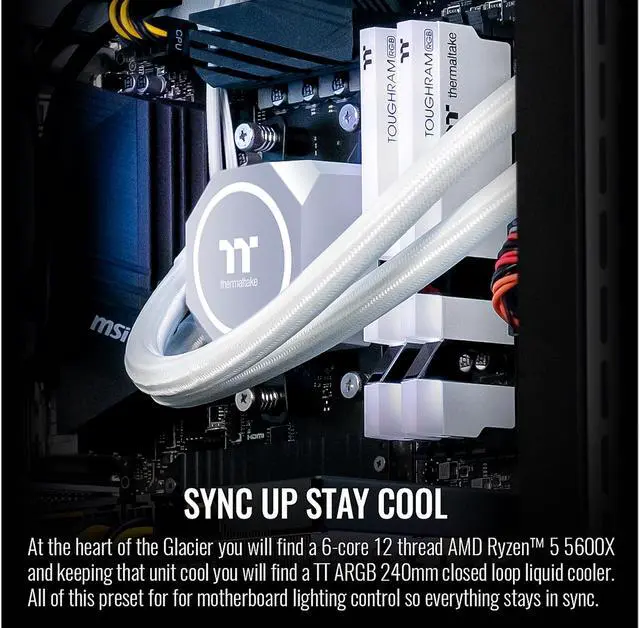 Alt view image 6 of 8 - Thermaltake LCGS Glacier 360 Gaming Desktop (AMD Ryzen 5 5600X 6-core, 16GB DDR4 3600MHz RGB Memory, 1TB NVMe M.2 SSD, NVIDIA GeForce RTX 3060, Win10 Home)