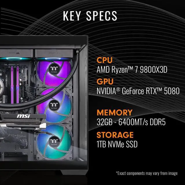 Alt view image 4 of 8 - Thermaltake Gaming Desktop PC V38B-B850-580-LCS AMD Ryzen 7 9800X3D 32GB DDR5 1TB SSD GeForce RTX 5080 Windows 11 Home