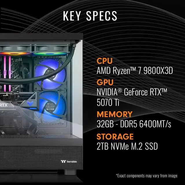 Alt view image 2 of 7 - Thermaltake LCGS View 9870T-270 Gaming Desktop (AMD Ryzen 7 9800X3D, ToughRam 32GB DDR5 6400MT/s RGB Memory, NVIDIA GeForce RTX 5070 Ti, 2TB NVMe M.2, Wifi, Windows 11) V27B-B850-57T-LCS