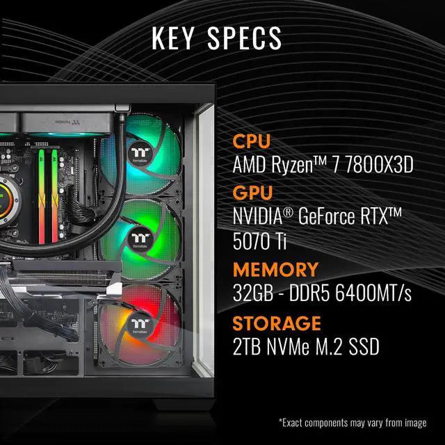 Alt view image 3 of 7 - Thermaltake LCGS View 7870T-380 Gaming Desktop (AMD Ryzen 7 7800X3D, ToughRam 32GB DDR5 6400MT/s RGB Memory, NVIDIA GeForce RTX 5070 Ti, 2TB NVMe M.2, Wifi, Windows 11) V38B-B850-57T-LCS