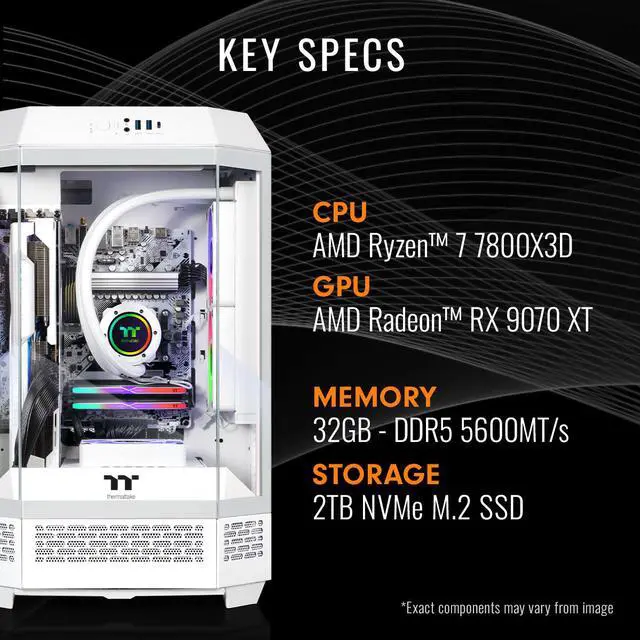 Alt view image 3 of 7 - Thermaltake Gaming Desktop PC T3WT-B650-97X-LCS AMD Ryzen 7 7800X3D 32GB DDR5 2TB SSD AMD Radeon RX 9070 XT Windows 11 Home