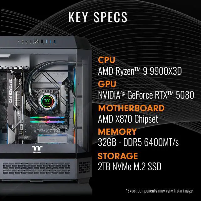 Alt view image 2 of 7 - Thermaltake Reactor 9080 Gaming Desktop (AMD Ryzen 9 9900X3D, ToughRam 32GB DDR5 6400MT/s RGB Memory, NVIDIA GeForce RTX 5080, 2TB NVMe M.2, Wifi, Windows 11) T6BK-X87B-580-LCS