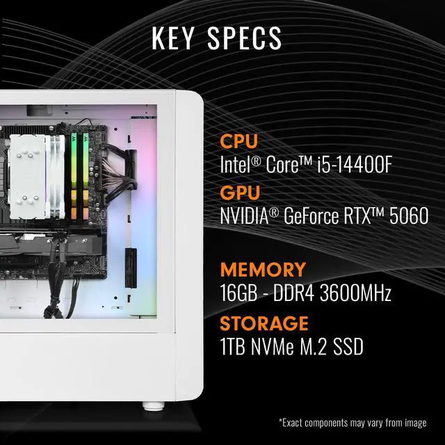 Alt view image 2 of 7 - Thermaltake LCGS Quartz i1460 Gaming Desktop (Intel Core i5-14400F, ToughRam DDR4 3600Mhz 16GB RGB Memory, NVIDIA GeForce RTX 5060, 1TB NVMe M.2, Wifi, Windows 11) S2QT-B760-560-LCS