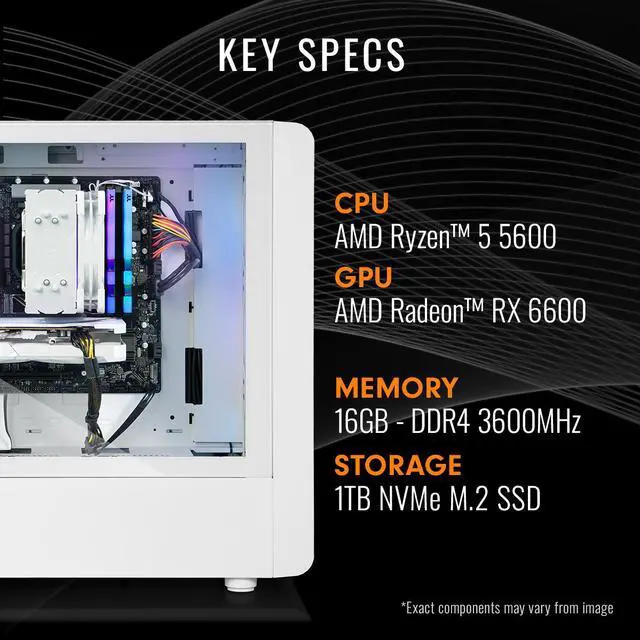Alt view image 2 of 7 - Thermaltake LCGS Quartz R66 Gaming Desktop (AMD Ryzen 5 5600, ToughRam DDR4 3600Mhz 16GB RGB Memory, AMD Radeon RX 6600, 1TB NVMe M.2, Wifi, Windows 11) S2QT-B550-R66-LCS