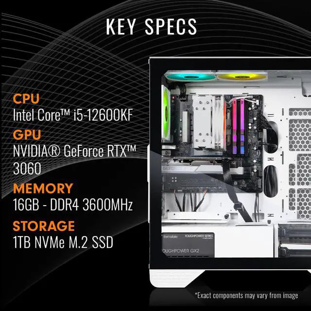 Alt view image 3 of 7 - Thermaltake LCGS Glacier i1260S Gaming Desktop (Intel Core i5-12600KF, ToughRam DDR4 3600Mhz 16GB RGB Memory, NVIDIA GeForce RTX 3060, 1TB NVMe M.2, Wifi, Win11 Home) S3WT-B760-360-LCS