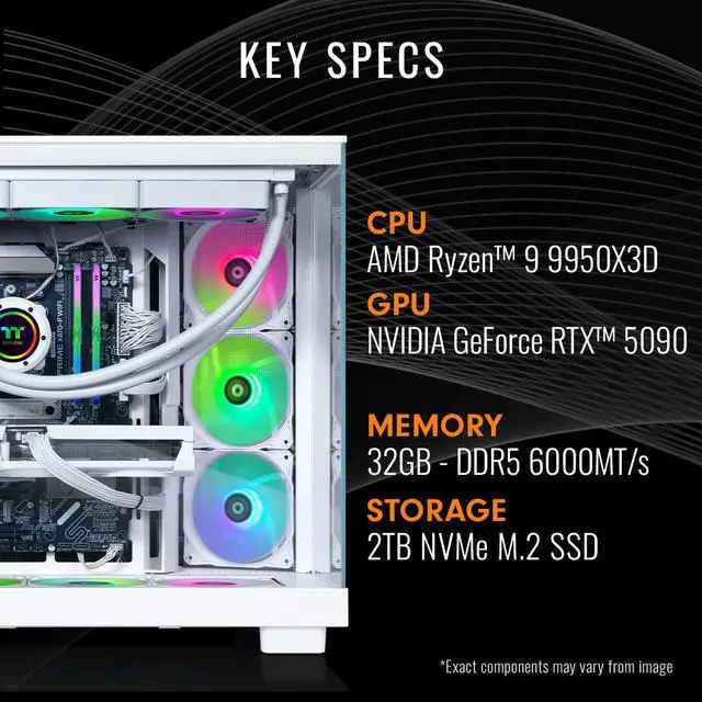 Alt view image 2 of 7 - Thermaltake LCGS View 9590S-380XL Gaming Desktop (AMD Ryzen 9 9950X3D, ToughRam 32GB DDR5 6000MT/s RGB Memory, NVIDIA GeForce RTX 5090, 2TB NVMe M.2, Wifi, Windows 11) VXLS-X87S-590-LCS