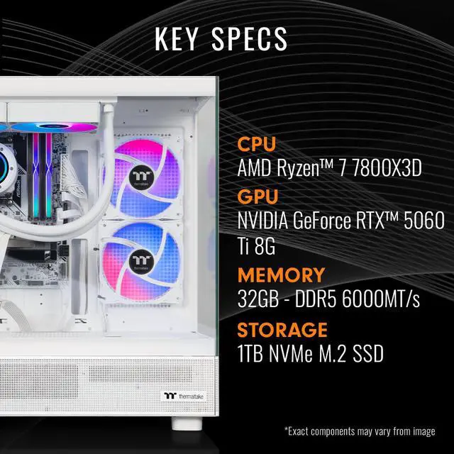 Alt view image 6 of 7 - Thermaltake Gaming Desktop PC V27S-B85K-56T-LCS AMD Ryzen 7 7800X3D 32GB DDR5 1TB NVMe SSD GeForce RTX 5060 Ti Windows 11 Home