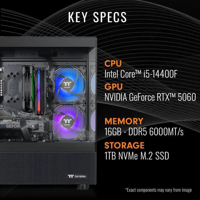 Alt view image 2 of 7 - Thermaltake Gaming Desktop PC V17B-B760-560-LCS Intel Core i5-14400F 16GB DDR5 1TB NVMe SSD GeForce RTX 5060 Windows 11 Home