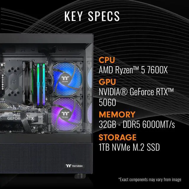 Alt view image 2 of 7 - Thermaltake Gaming Desktop PC V17B-B650-560-LCS AMD Ryzen 5 7600X 32GB DDR5 1TB NVMe SSD GeForce RTX 5060 Windows 11 Home