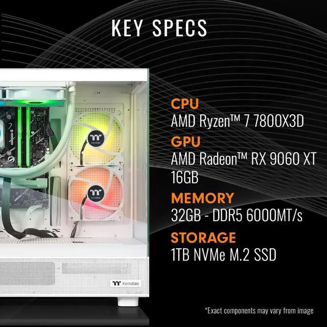 Alt view image 2 of 7 - Thermaltake Gaming Desktop PC V27S-B65K-96X-LCS AMD Ryzen 7 7800X3D 32GB DDR5 1TB NVMe SSD AMD Radeon RX 9060 XT Windows 11 Home