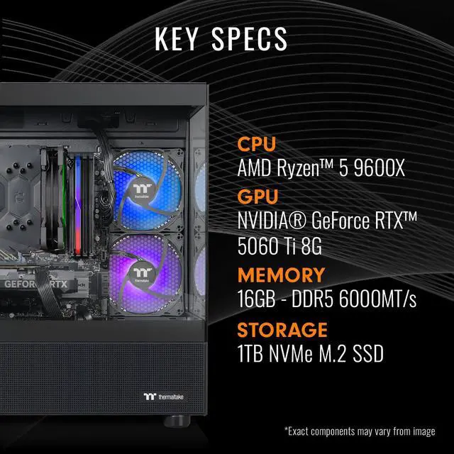 Alt view image 2 of 7 - Thermaltake LCGS View 9660T-170 Gaming Desktop (AMD Ryzen 5 9600X, ToughRam 16GB DDR5 6000MT/s RGB Memory, NVIDIA GeForce RTX 5060 Ti 8G, 1TB NVMe M.2, Wifi, Windows 11) V17B-B850-56T-LCS