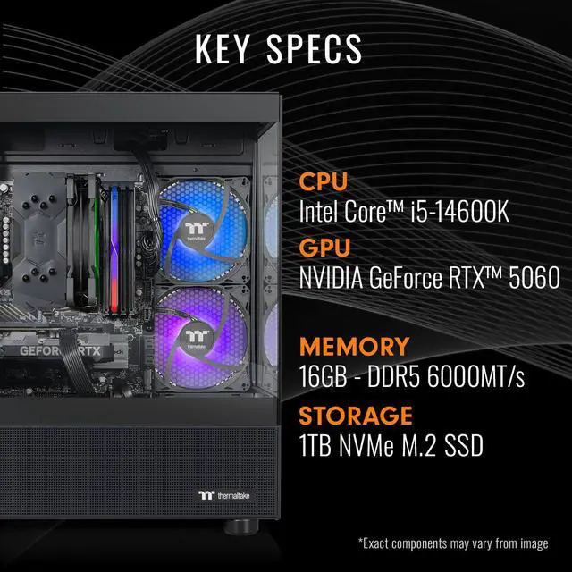 Alt view image 2 of 7 - Thermaltake LCGS NE i1460-V170B Gaming Desktop (Intel Core i5-14600K, ToughRam 16GB DDR5 6000MT/s RGB Memory, NVIDIA GeForce RTX 5060, 1TB NVMe M.2, WiFi, Windows 11) N17B-B760-560-LCS