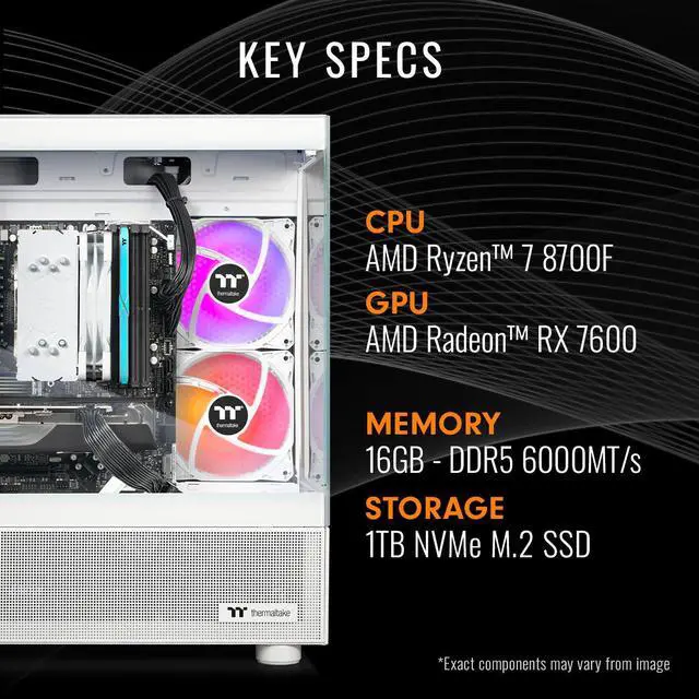 Alt view image 2 of 7 - Thermaltake Gaming Desktop PC NE R76-V170S AMD Ryzen 7 8700F 16GB DDR5 1TB SSD AMD Radeon RX 7600 Windows 11 Home