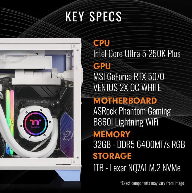 Alt view image 3 of 6 - Thermaltake LCGS Traveler Mini-ITX Gaming PC Core Ultra 5 250K RTX 5070 12GB 32GB DDR5 1TB NVMe SSD Wi-Fi 6E Windows 11
