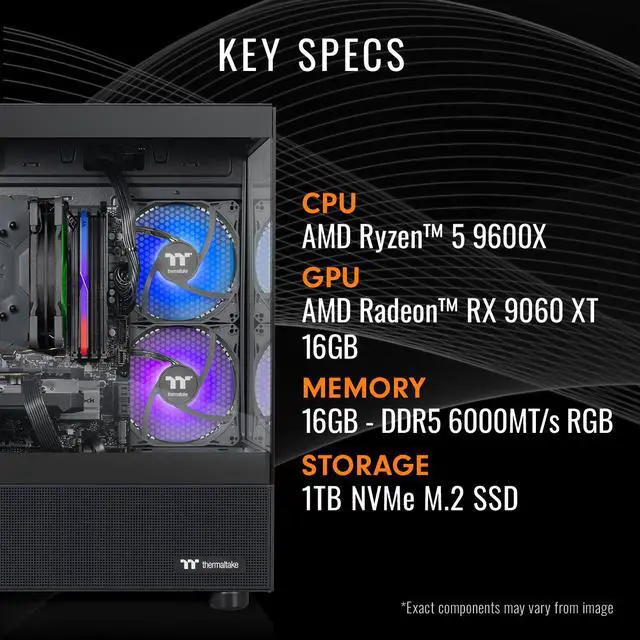 Alt view image 3 of 7 - Thermaltake Desktop PC LCGS NE 9696X-V170B N17B-B850-96X-LCS AMD Ryzen 5 9600X 16GB DDR5 1TB NVMe SSD AMD Radeon RX 9060 XT Windows 11