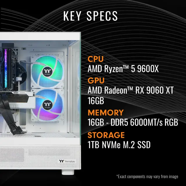 Alt view image 5 of 7 - Thermaltake Desktop PC LCGS View V27S-B850-96X-LCS AMD Ryzen 5 9600X 16GB DDR5 1TB NVMe SSD AMD Radeon RX 9060 XT Windows 11