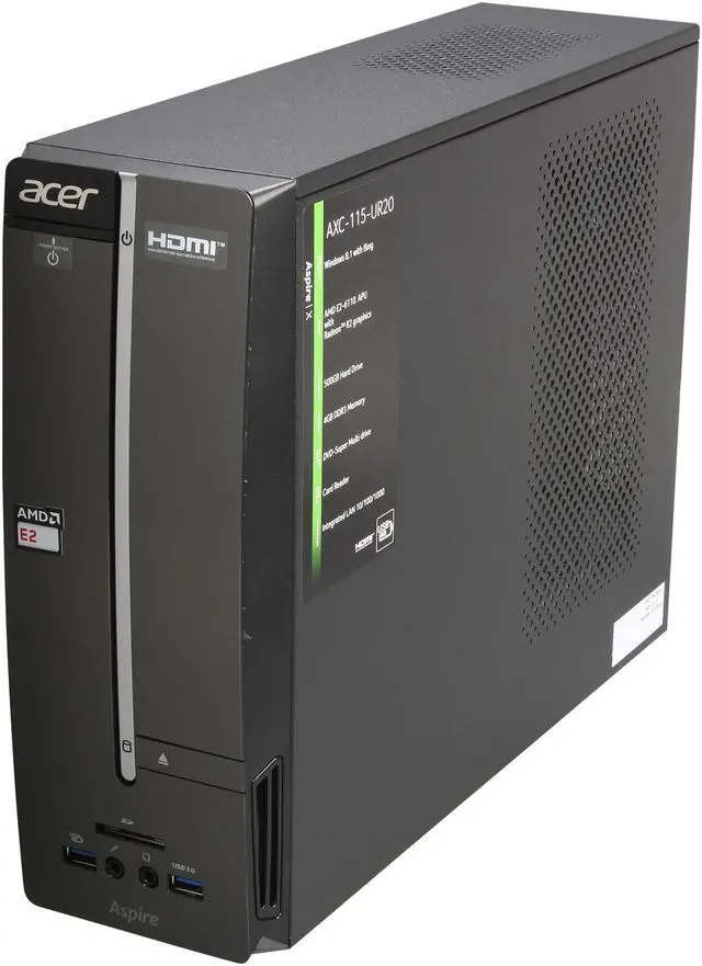 Alt view image 3 of 9 - Acer Desktop PC Aspire X AXC-115-UR20 AMD E2-6110 4GB DDR3 500GB HDD AMD Radeon R2 Windows 8.1 64-Bit