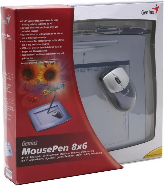Alt view image 6 of 6 - Genius MousePen 8x6 Tablet 2000 LPI Resolution 1024 Pressure level, Cordless Pen & Wireless Scroll Mouse