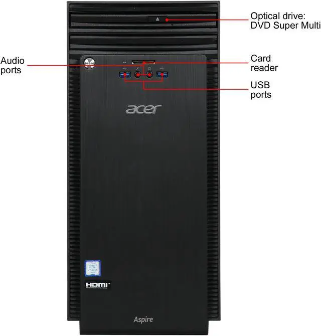 Alt view image 3 of 9 - Acer Desktop PC Aspire T ATC-710-UR61 Intel Core i5-6400 8 GB DDR3L 2TB HDD Intel HD Graphics 530 Windows 10 Home 64-Bit