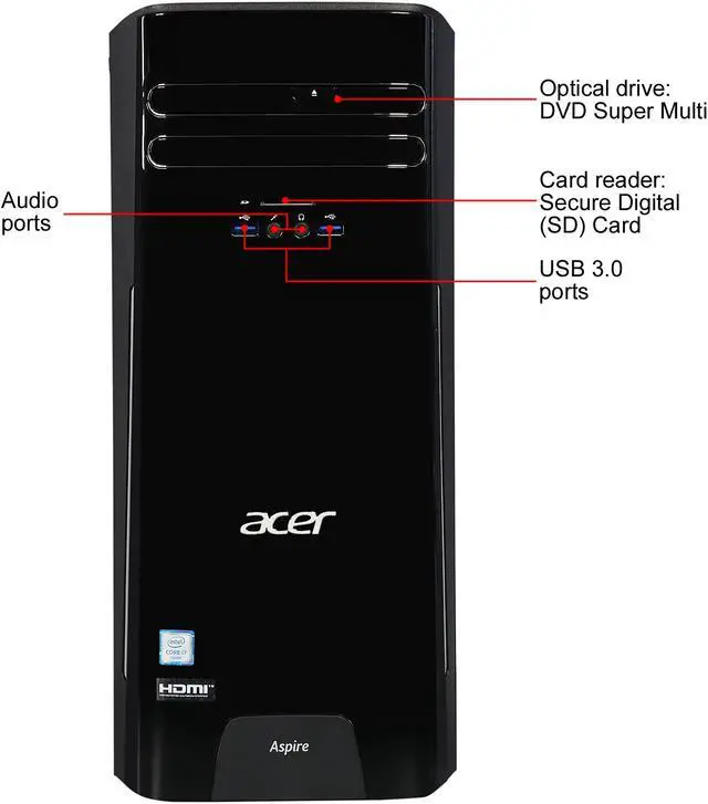 Alt view image 2 of 9 - Acer Desktop Computer Aspire ATC-780-UR11 Intel Core i7-6700 16GB DDR4 1TB HDD Intel HD Graphics 530 Windows 10 Home 64-Bit