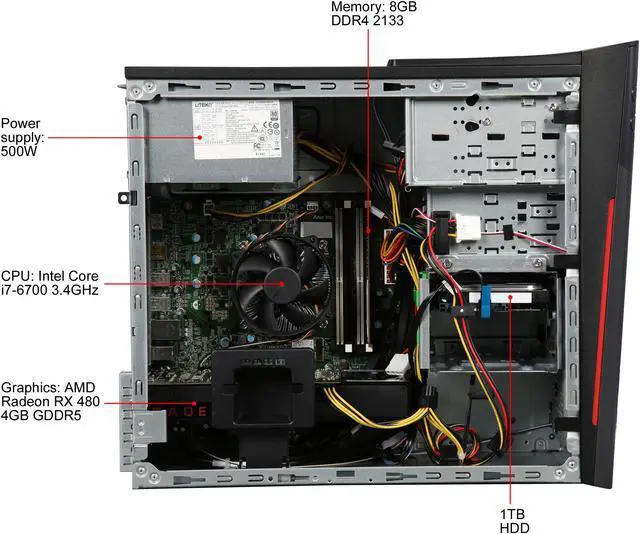 Alt view image 6 of 9 - Acer Desktop Computer Aspire T AT3-715A-UR11 Intel Core i7-6700 8GB DDR4 1TB HDD AMD Radeon RX 480 Windows 10 Home