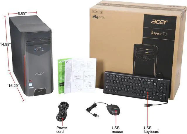 Alt view image 9 of 9 - Acer Desktop Computer Aspire T AT3-715A-UR11 Intel Core i7-6700 8GB DDR4 1TB HDD AMD Radeon RX 480 Windows 10 Home