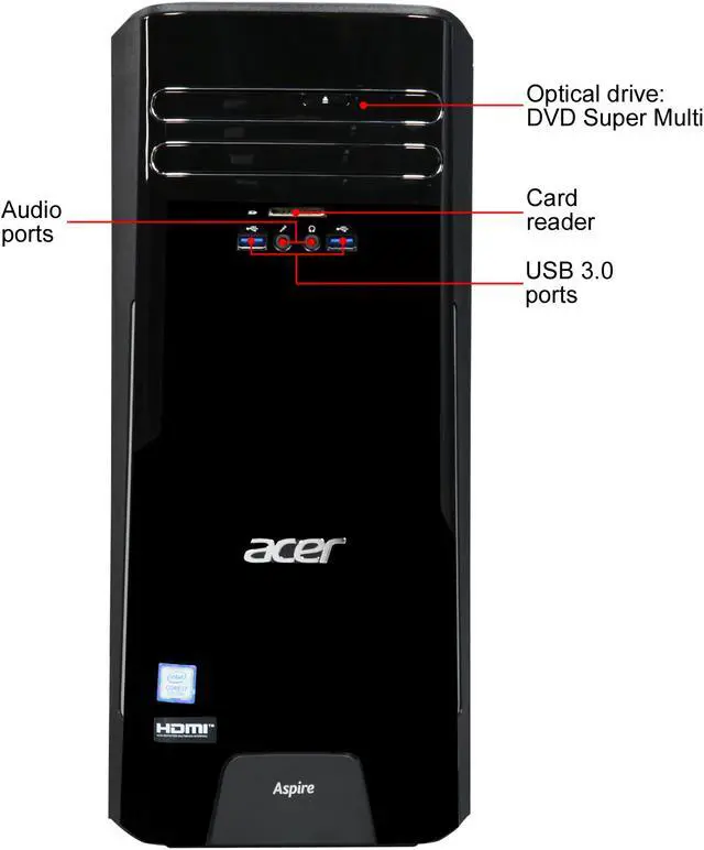 Alt view image 2 of 9 - Acer Desktop Computer Aspire T TC-780-UR11 Intel Core i7-7700 8GB DDR4 1TB HDD Intel HD Graphics 630 Windows 10 Home 64-Bit