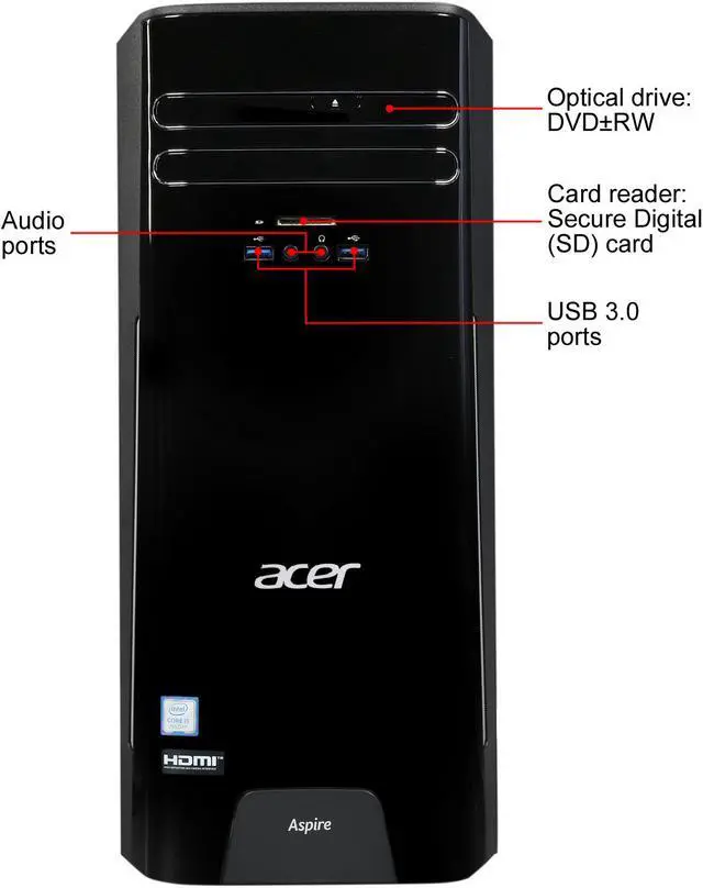 Alt view image 2 of 9 - Acer Desktop PC Aspire TC-780-UR17 Intel Core i5-7400 16GB DDR4 256GB SSD Intel HD Graphics 630 Windows 10 Home 64-Bit