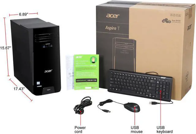 Alt view image 9 of 9 - Acer Desktop PC Aspire TC-780-UR17 Intel Core i5-7400 16GB DDR4 256GB SSD Intel HD Graphics 630 Windows 10 Home 64-Bit