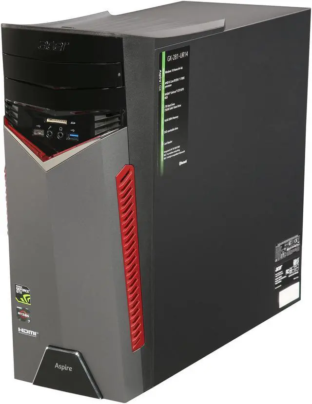 Alt view image 3 of 9 - Acer Desktop Computer Aspire GX-281-UR14 AMD Ryzen 7 1700X 16GB DDR4 2TB HDD 256GB SSD GeForce GTX 1070 Windows 10 Home 64-Bit