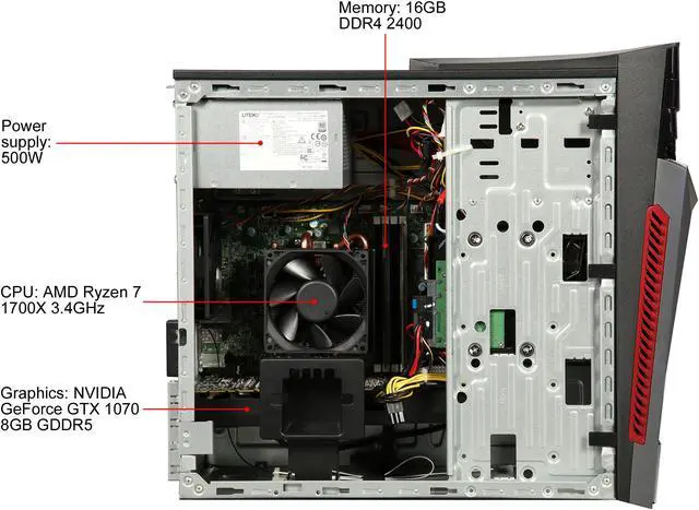 Alt view image 6 of 9 - Acer Desktop Computer Aspire GX-281-UR14 AMD Ryzen 7 1700X 16GB DDR4 2TB HDD 256GB SSD GeForce GTX 1070 Windows 10 Home 64-Bit