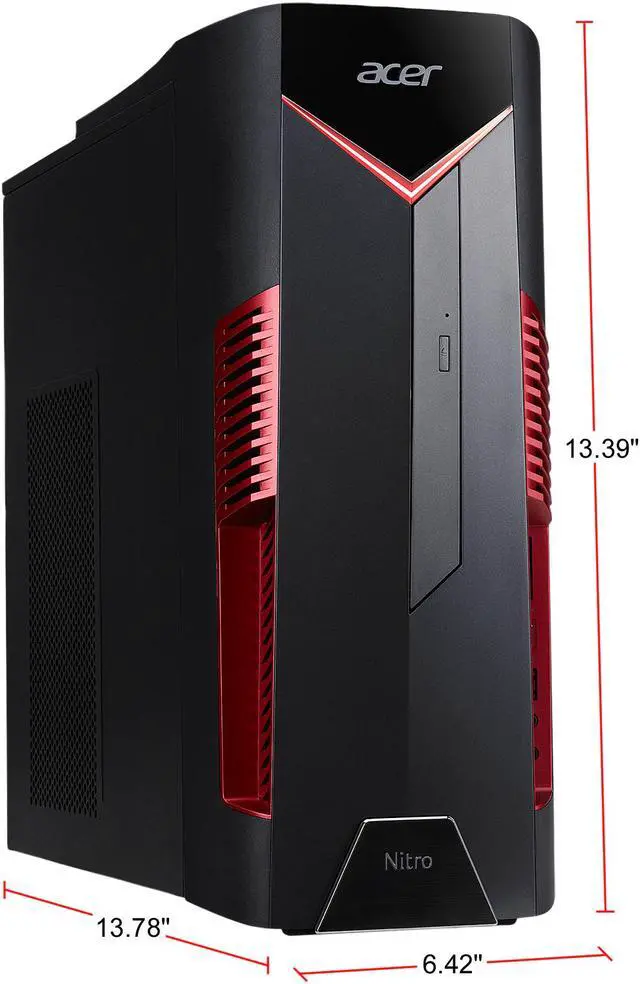Alt view image 7 of 7 - Acer Gaming Desktop Nitro 50 N50-600-UR15 Intel Core i5-8400 8GB DDR4 1TB HDD 16 GB Optane Memory AMD Radeon RX 580 Windows 10 Home 64-bit