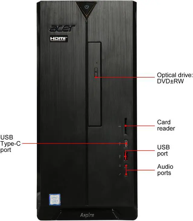 Alt view image 2 of 9 - Acer Grade A Desktop Computer Aspire TC TC-885-UR12 Intel Core i5-8400 8GB DDR4 1TB HDD Intel UHD Graphics 630 Windows 10 Home 64-bit