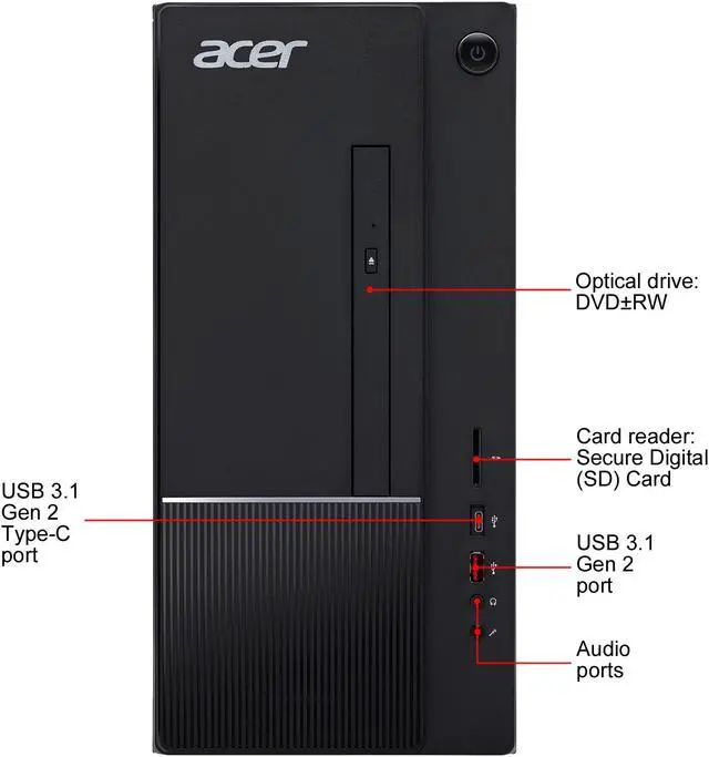 Alt view image 4 of 5 - Acer Aspire (TC-865-UR15) - Desktop PC - Intel Core i5-9400 (6-Core, 2.9 GHz), Intel UHD Graphics 630, 8 GB DDR4, 512 GB SSD, Tower, Windows 10 Home