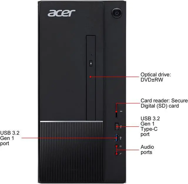 Alt view image 3 of 8 - Acer Aspire TC - Intel Core i3-10100 - 8 GB DDR4 - 1 TB HDD - Intel UHD Graphics 630 - Windows 10 Home - Desktop PC (TC-875-UR11)
