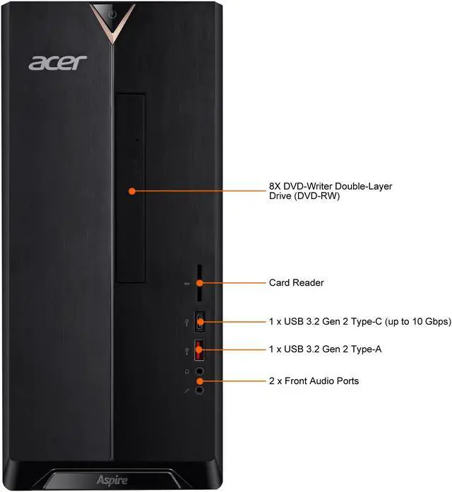 Alt view image 3 of 12 - Acer Desktop Computer Aspire TC-1660-UR11 Intel Core i5-11400 8GB DDR4 512 GB NVMe M.2 SSD Intel UHD Graphics 730 Windows 10 Home 64-bit
