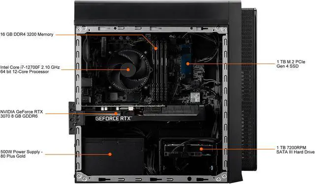Alt view image 11 of 14 - Acer Gaming Desktop Predator Orion 3000 PO3-640-UR12 Intel Core i7-12700F 16GB DDR4 1TB HDD 1TB PCIe SSD GeForce RTX 3070 Windows 11 Home