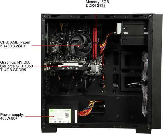 Alt view image 6 of 9 - ABS Prime-1400 Gaming Desktop Ryzen 5 1400 (3.20 GHz) 8 GB DDR4 1 TB HDD NVIDIA GeForce GTX 1050 Ti 4 GB Windows 10 Home 64-Bit ALA066