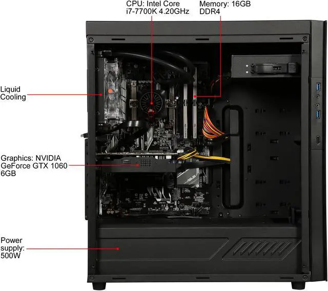 Alt view image 7 of 9 - ABS Battlebox Essential Meteor Gaming Desktop PC NVIDIA GeForce GTX 1060 6 GB Intel Core i7-7700K (4.20 GHz) Liquid Cooling (120 mm) 16 GB DDR4 120 GB SSD 1 TB HDD Windows 10 Home 64-Bit ALI173