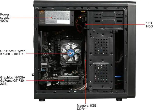 Alt view image 6 of 9 - ABS Simpli Gaming Desktop PC NVIDIA GeForce GT 730 2 GB AMD Ryzen 3 1200 (3.10 GHz) 8 GB DDR4 1 TB HDD Windows 10 Home 64-Bit ALA088