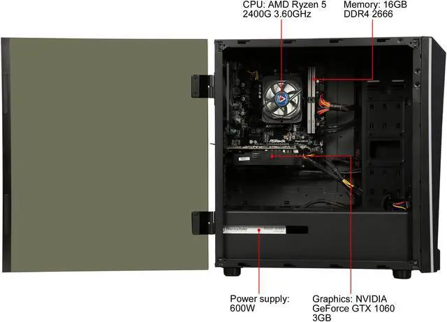 Alt view image 9 of 12 - ABS Fort Gaming Desktop PC NVIDIA GeForce GTX 1060 3 GB AMD Ryzen 5 2400G (3.60 GHz) 4-Core 16 GB DDR4 240 GB SSD 1 TB HDD Windows 10 Home 64-Bit ALA098