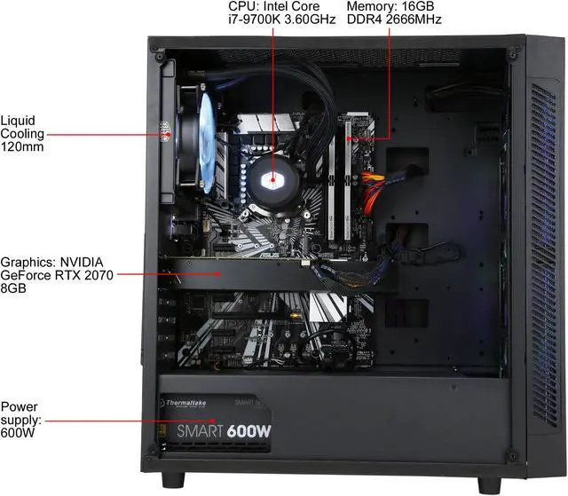 Alt view image 11 of 14 - ABS Mage H - Intel i7-9700K - GeForce RTX 2080 - 16GB DDR4 - 240GB SSD - 1TB HDD - Liquid Cooling - Gaming Desktop PC