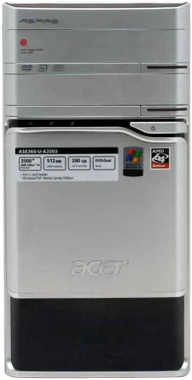 Alt view image 4 of 17 - Acer Desktop PC ASE360-U-A3503 3500+(2.20 GHz) 512MB DDR 200GB HDD Windows XP Media Center