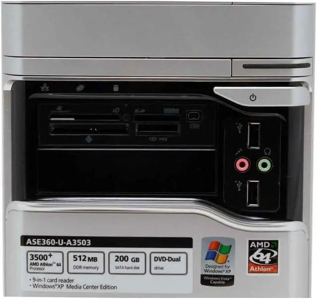 Alt view image 5 of 17 - Acer Desktop PC ASE360-U-A3503 3500+(2.20 GHz) 512MB DDR 200GB HDD Windows XP Media Center