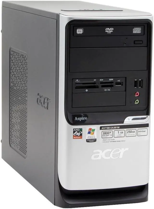 Alt view image 2 of 18 - Acer Desktop PC Aspire AST180-EA381M 3800+ (2.00 GHz) 1GB DDR2 250GB HDD NVIDIA GeForce 6100 Windows XP Media Center