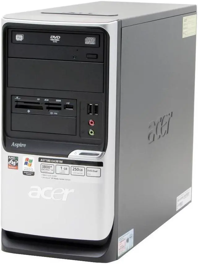 Alt view image 3 of 18 - Acer Desktop PC Aspire AST180-EA381M 3800+ (2.00 GHz) 1GB DDR2 250GB HDD NVIDIA GeForce 6100 Windows XP Media Center