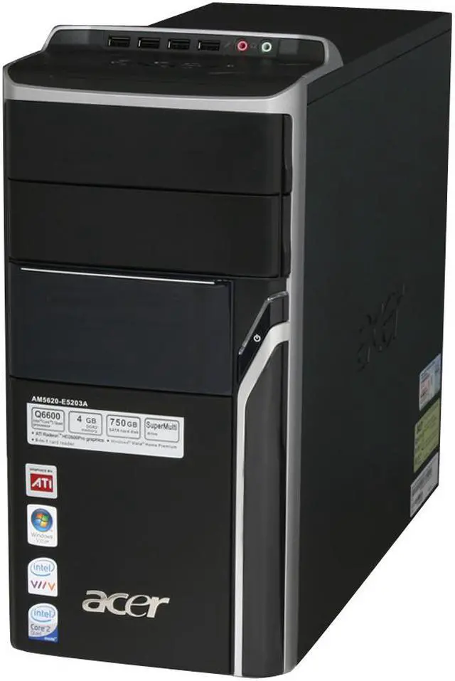 Alt view image 4 of 14 - Acer Desktop PC Aspire AM5620-E5203A Intel Core 2 Quad Q6600 4GB DDR2 750GB HDD ATI Radeon HD 2600 PRO Windows Vista Home Premium (English/French)