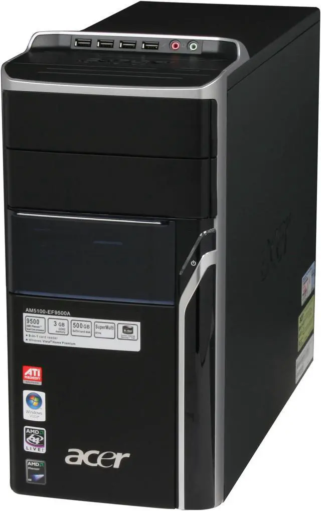 Alt view image 4 of 14 - Acer Desktop PC Aspire AM5100-EF9500A AMD Phenom X4 9500 3GB DDR2 500GB HDD ATI Radeon X1250 IGP Windows Vista Home Premium
