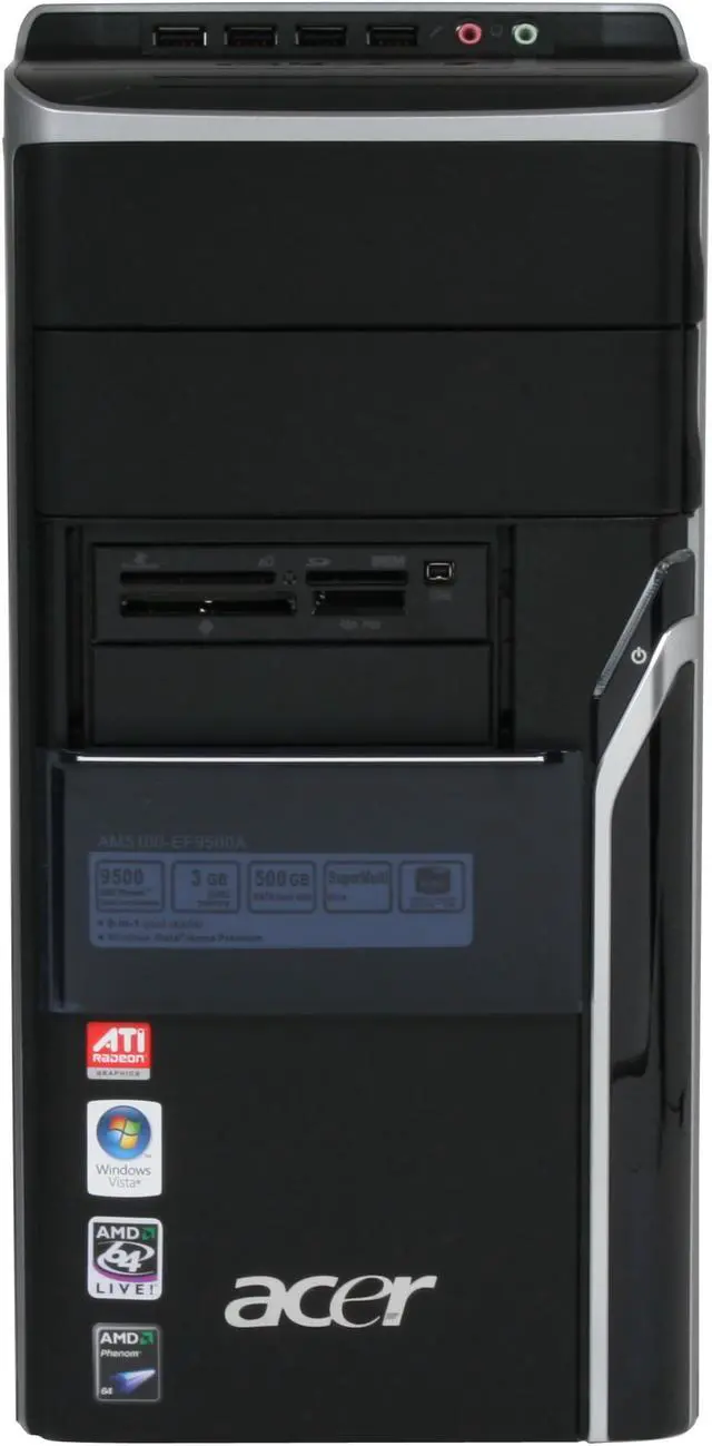 Alt view image 5 of 14 - Acer Desktop PC Aspire AM5100-EF9500A AMD Phenom X4 9500 3GB DDR2 500GB HDD ATI Radeon X1250 IGP Windows Vista Home Premium